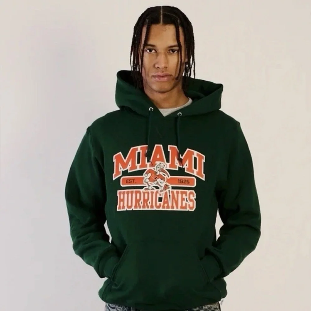 NWT Miami Hurricanes Hoodie Mens Sz M Embroidered Green NCAA Russell Sweatshirt - Picture 3 of 12